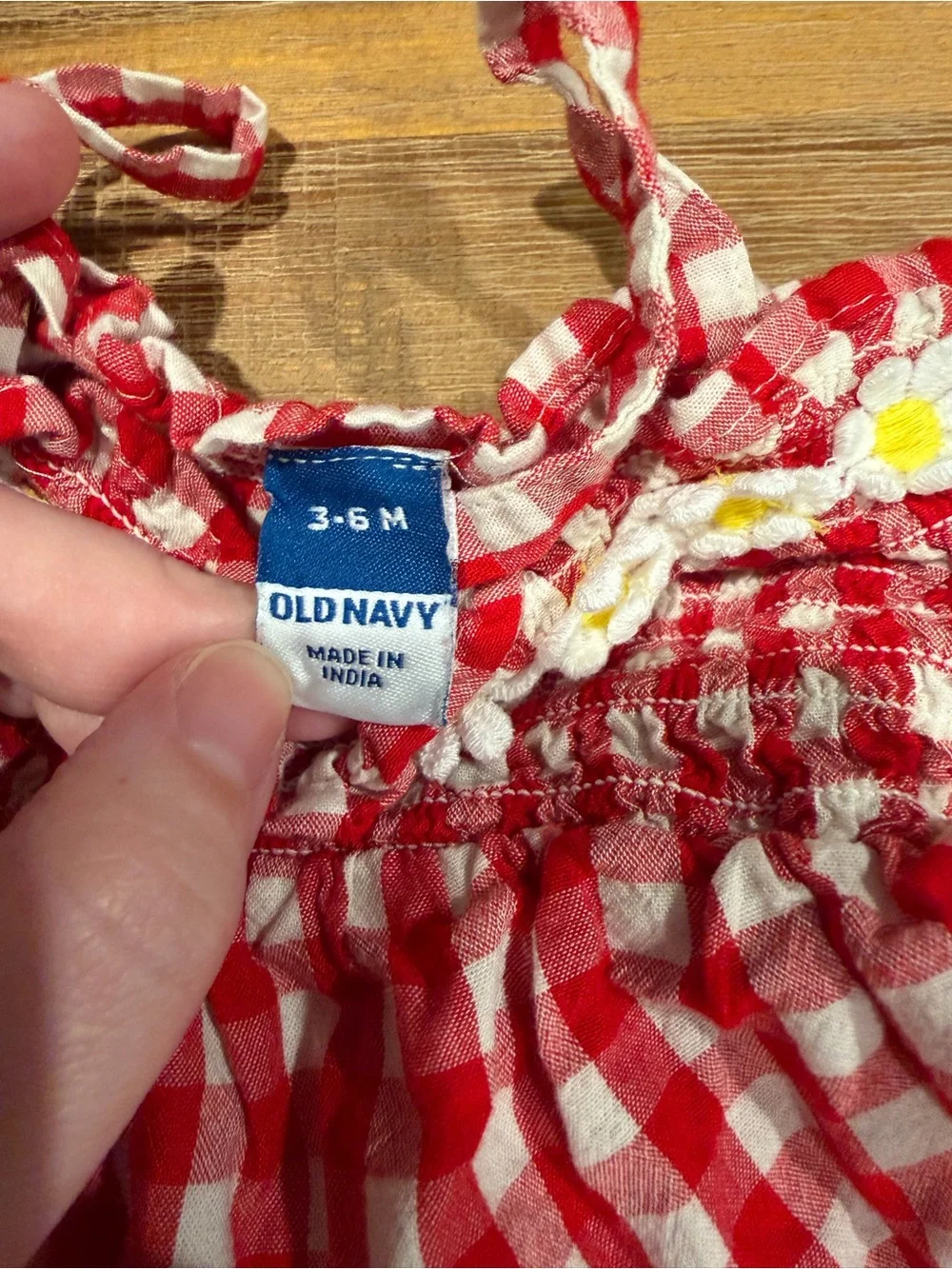 Old Navy Red and White Gingham Diaper Cover Set with Daisy Trim